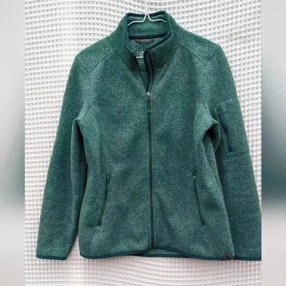 L.L. Bean Women's Heathered Teal Sweater Fleece Full-Zip-Up Size Medium - Picture 4 of 5